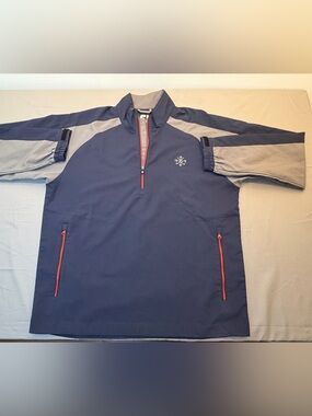 FootJoy Mens Navy Grey 1/4 Zip Golf Pullover Windshirt‎ Jacket Size M 1915 Crest